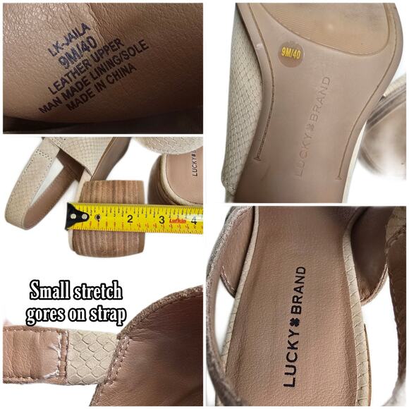 Block Heel Slingback Mule Lucky Brand Jaila Size 9 Sandals Beige Leather Reptile - Picture 1 of 12